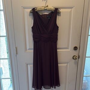 Brown Sleeveless V-Neck Midi Dress